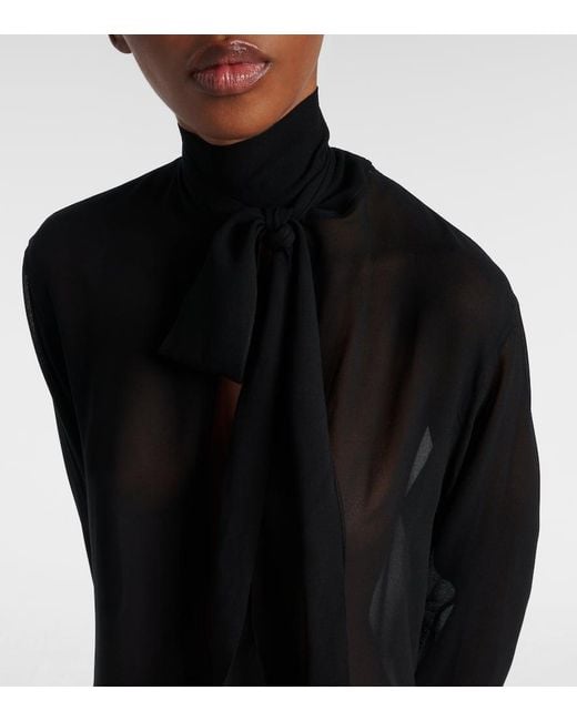 Blusa De Georgette De Seda Con Lazada Alaïa de color Black