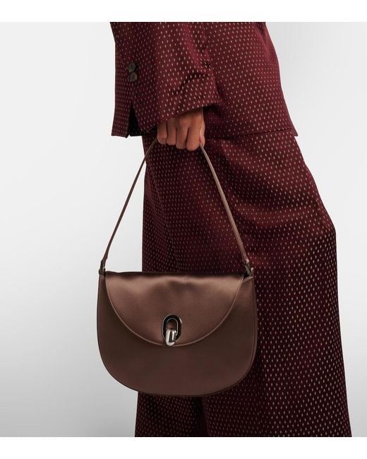 SAVETTE Brown Tondo Small Satin Shoulder Bag