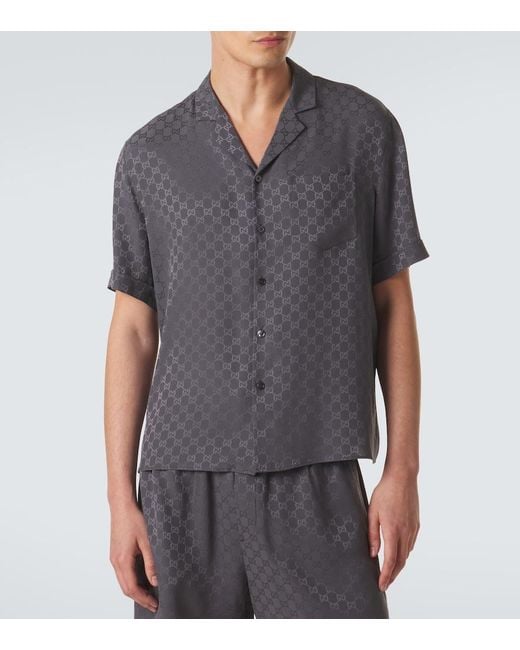 Gucci Gray Gg Silk Jacquard Bowling Shirt for men