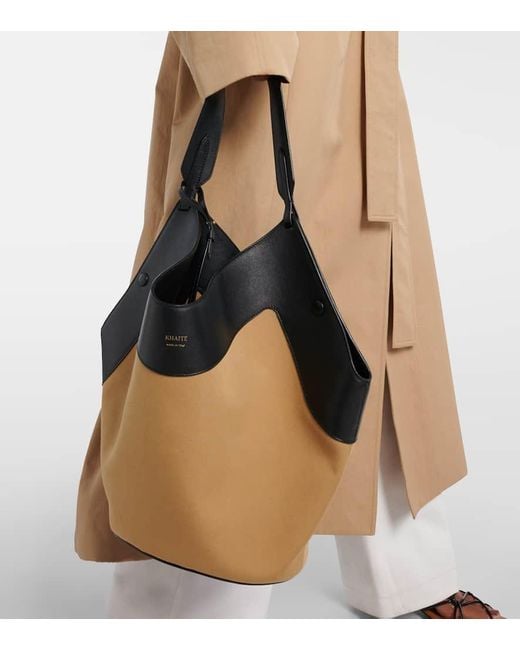 Khaite Blue Schultertasche Lotus Medium Aus Canvas Mit Leder