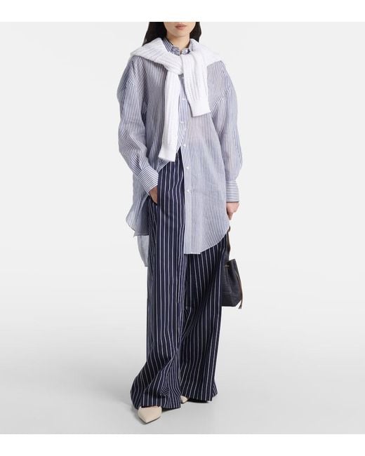 Brunello Cucinelli Blue Striped Linen Shirt