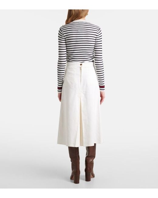 Max Mara White Renoir Pleated Cotton Midi Skirt