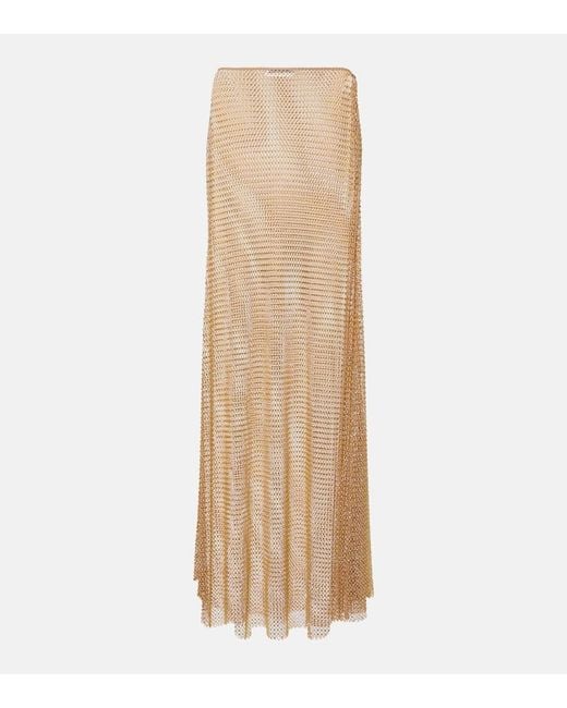 Self-Portrait Natural Rhinestone-Embellished Fishnet-Texture Stretch-Woven Maxi Skirt