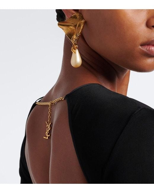 Saint Laurent Metallic Cassandre Faux Pearl Clip-On Earrings
