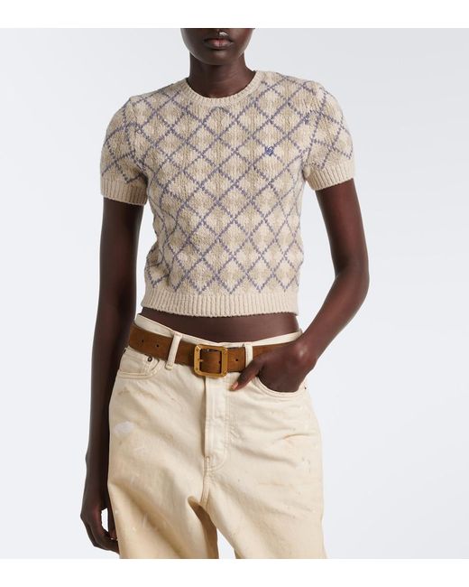 Acne White Argyle Cotton-Blend Boucle Sweater