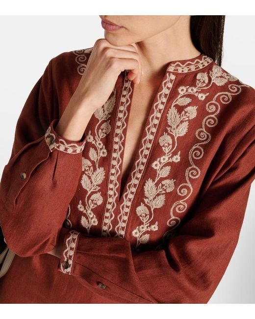 Loro Piana Faye Embroidered Linen Kaftan