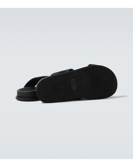 Brioni Blue Leather-Trimmed Suede Sandals for men