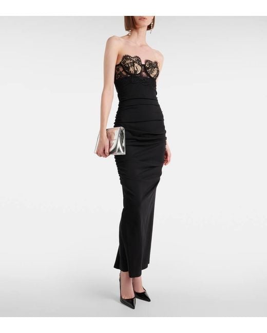 Dolce & Gabbana Black Lace-Trimmed Bustier Gown