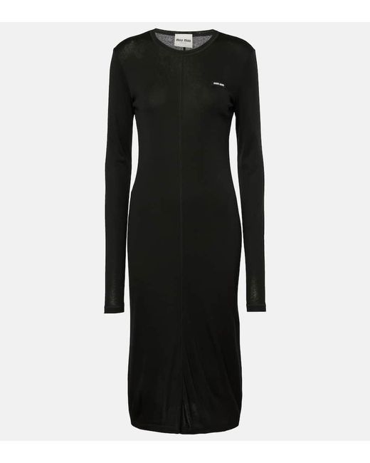 Miu Miu Black Knitted Silk Midi Dress