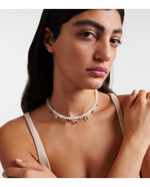 Sydney Evan Metallic Multi-Charm 14Kt Necklace With Moonstone And Diamonds