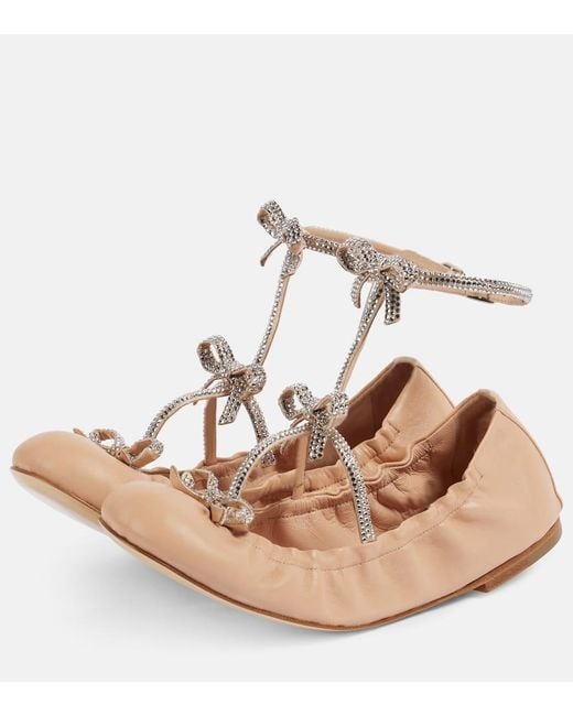 Rene Caovilla Pink Caterina Bow-Detail Leather Ballet Flats
