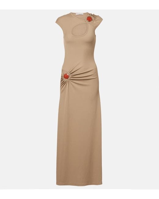 Christopher Esber Natural Mineral Stone Embellished Jersey Maxi Dress
