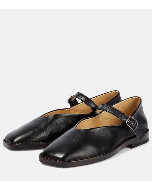 Lemaire Black Leather Mary Jane Ballet Flats