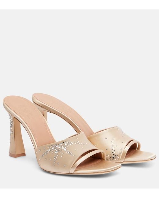 Malone Souliers Natural Roxanne 90 Embellished Satin Mules