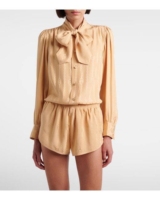 Gucci Natural Interlocking G Silk Jacquard Shorts