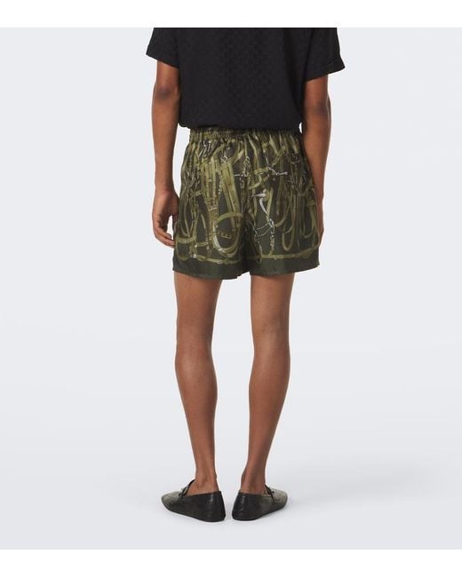 Gucci Green Printed Silk Twill Shorts for men