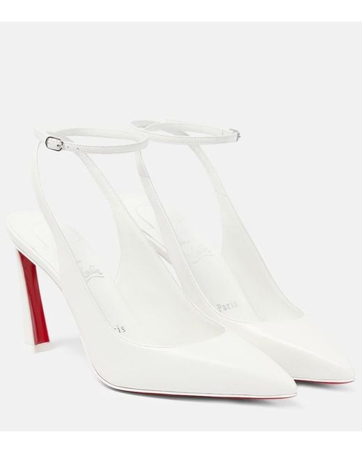 Christian Louboutin White Condora 85 Leather Slingback Pumps