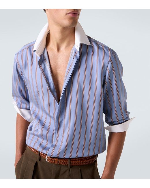Tom Ford Blue Striped Silk Shirt for men