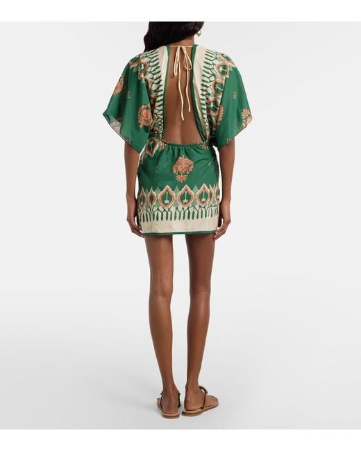 Johanna Ortiz Green Printed Cotton Minidress
