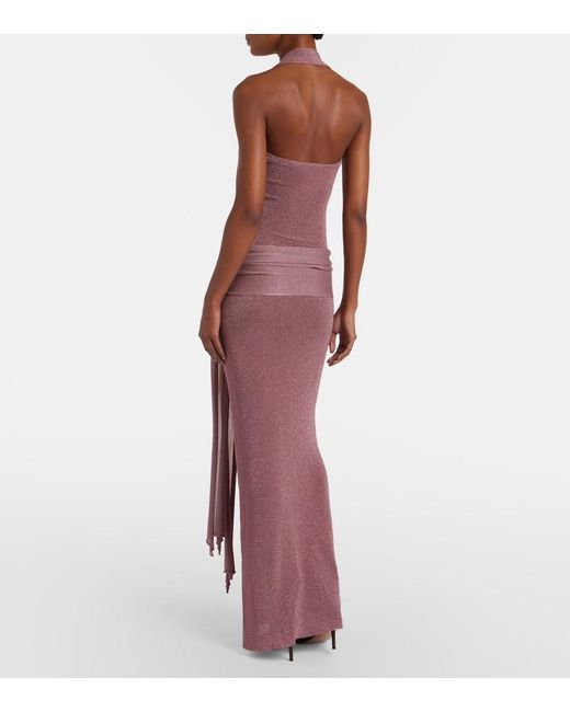 AYA MUSE Purple Knitted Lame Maxi Dress