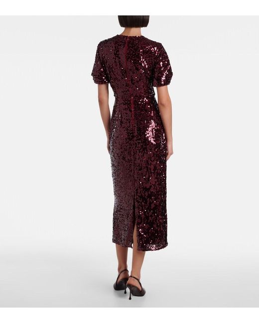 Erdem Red Embellished Sequined Georgette Midi Dress