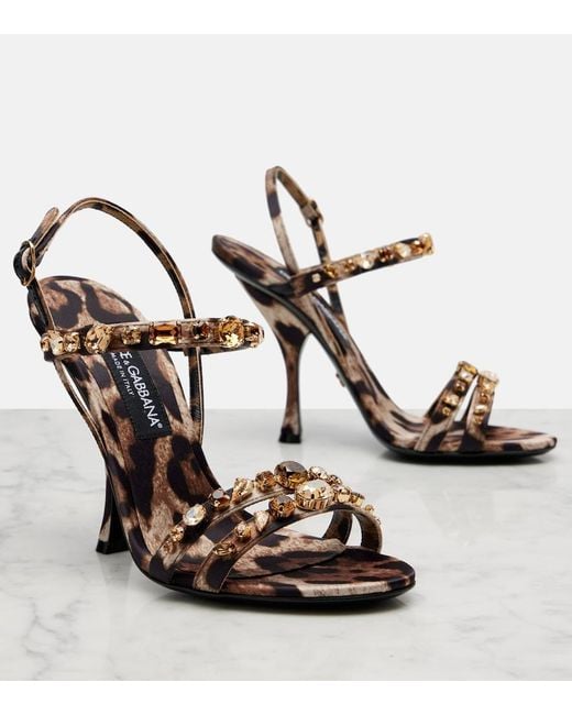 Dolce & Gabbana Metallic Keira 2.0 105 Leopard-Print Satin Sandals