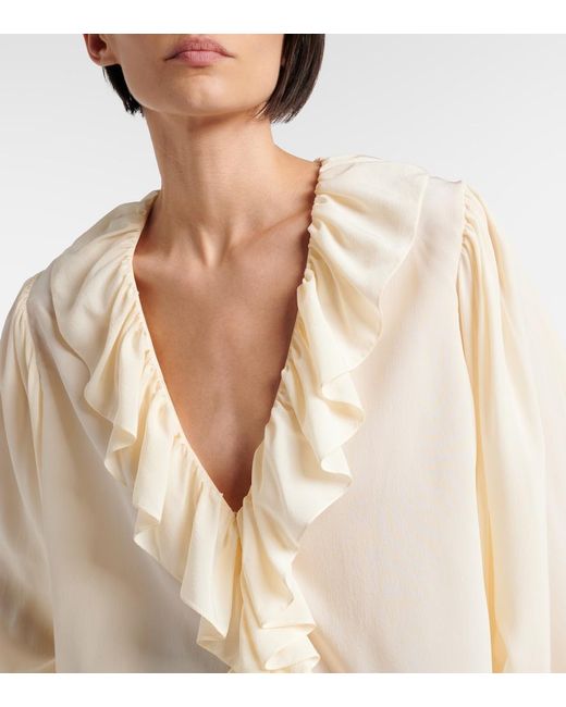 Chloé White Ruffled Silk Blouse