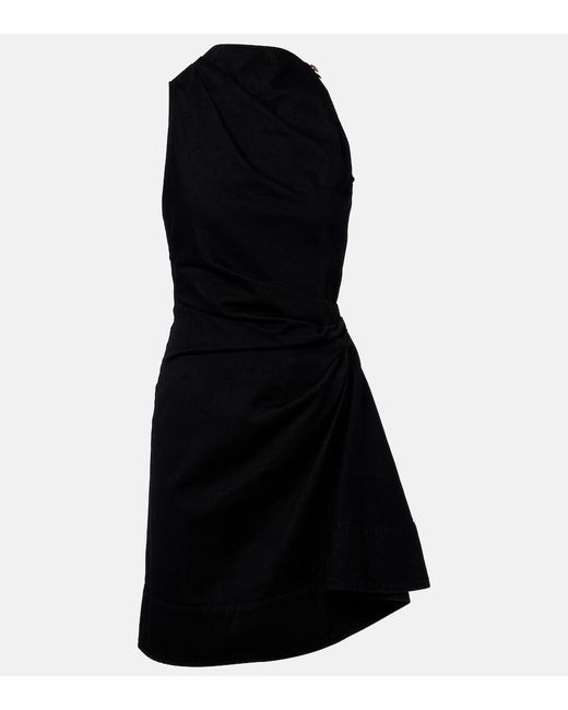 McQueen Black Draped Cotton Minidress