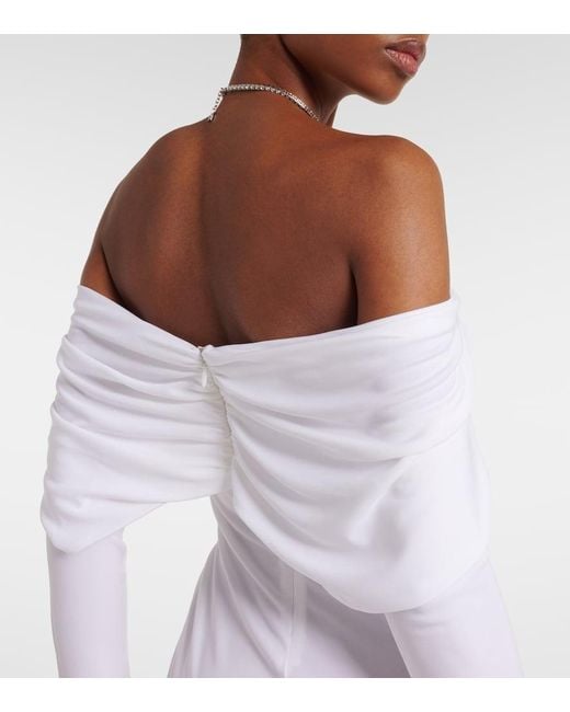 Christopher Esber White Arched Palm Off-Shoulder Maxi Dress