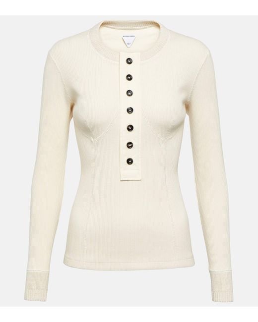 Bottega Veneta Natural Ribbed-knit Cotton-blend Henley Shirt