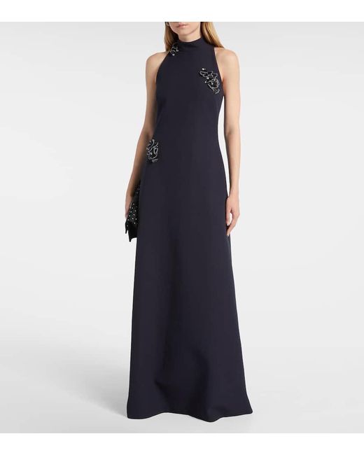 Safiyaa Blue Verzierte Robe Priscilla Aus Crepe