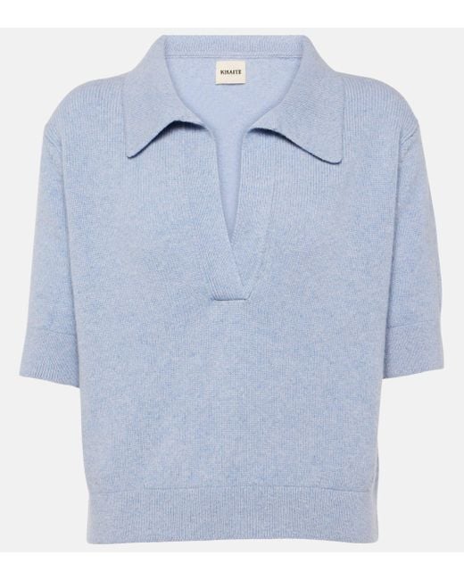 Khaite Blue Shrunken Jo Cashmere-blend Polo Sweater