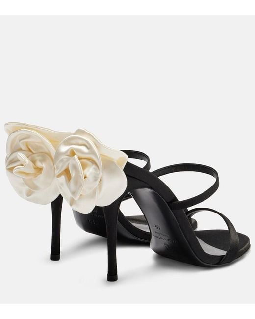 Magda Butrym Black Floral-Applique Satin Sandals