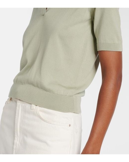Altuzarra Green Clay Cropped Cotton And Silk Polo Sweater