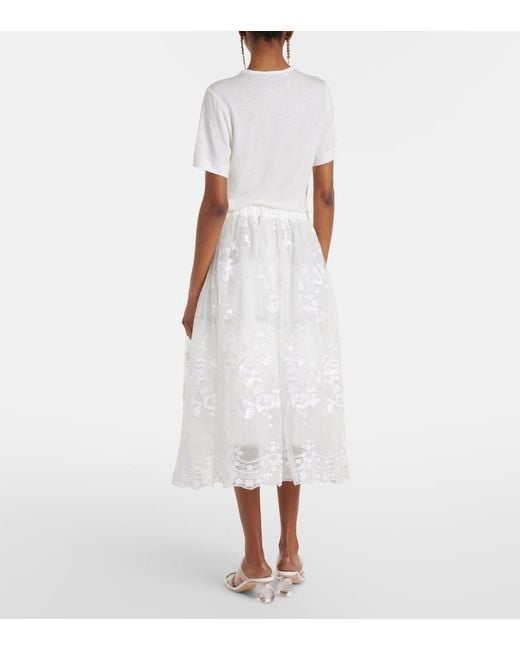 Simone Rocha White Sequined Tulle Midi Skirt