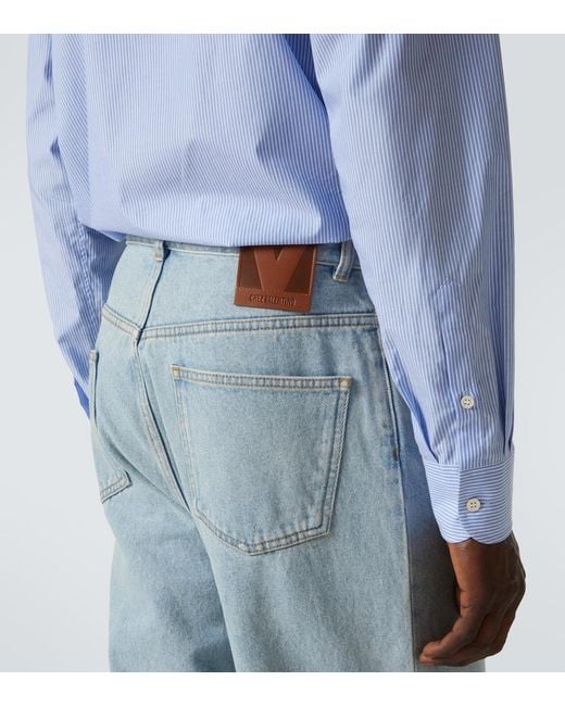 Valentino Blue Jacquard-Trimmed Wide-Leg Jeans for men