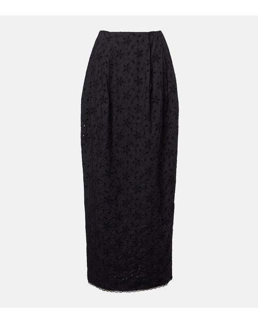 Posse Black Salma Embroidered Cotton Maxi Skirt