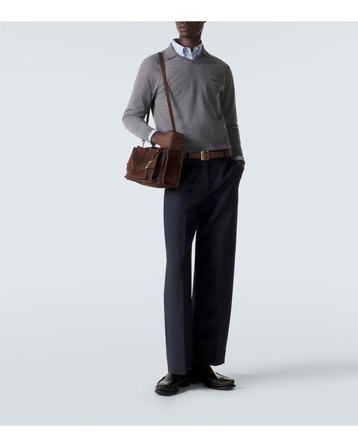 Miu Miu Gray Virgin Wool Polo Sweater for men