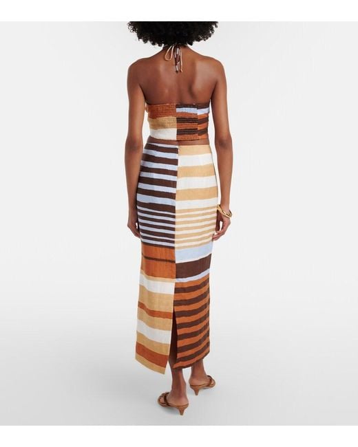 Cala De La Cruz Multicolor Bruna Striped Linen Midi Skirt