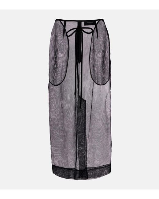Simone Rocha Gray Bow-Detail Tulle Midi Skirt