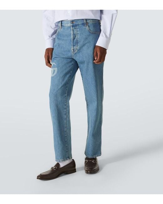 Jeans Slim Con Gg De Tiro Medio Gucci de hombre de color Blue