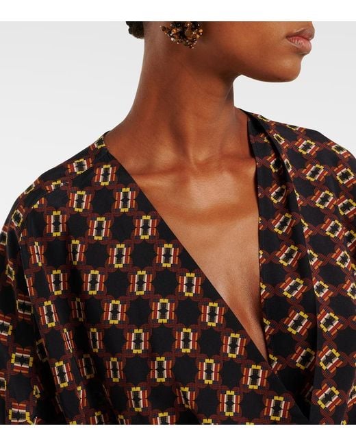 Dries Van Noten Black Draped Printed Silk Top