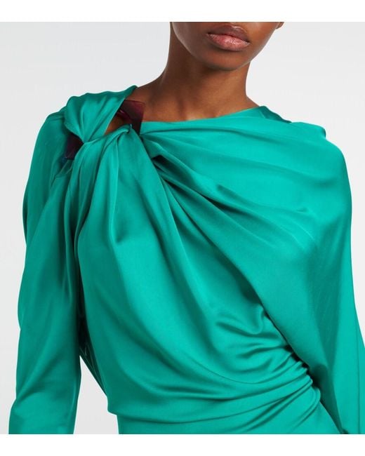 Victoria Beckham Blue Draped Asymmetric Satin Midi Dress