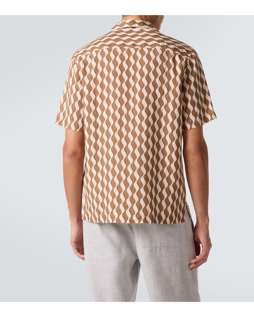 Frescobol Carioca Brown Roberto Printed Linen Shirt for men