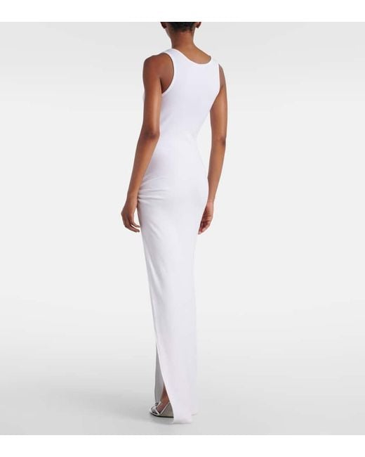 Versace White Safety Pin Draped Cotton-Blend Maxi Dress