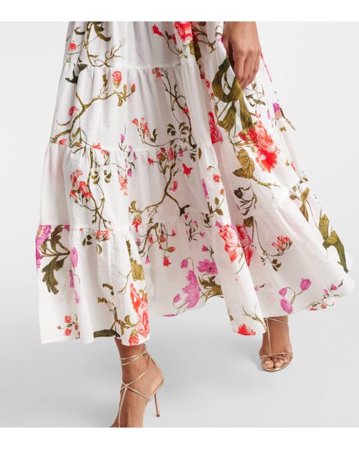 Erdem Multicolor Floral Tiered Cotton Seersucker Midi Dress