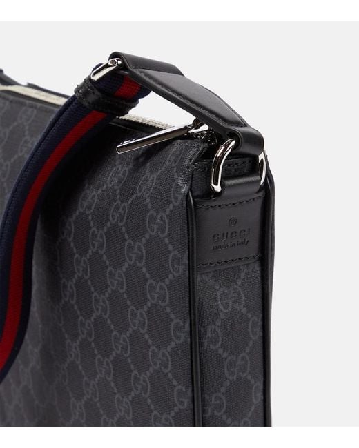 Gucci Black Gg Canvas Leather-Trimmed Crossbody Bag
