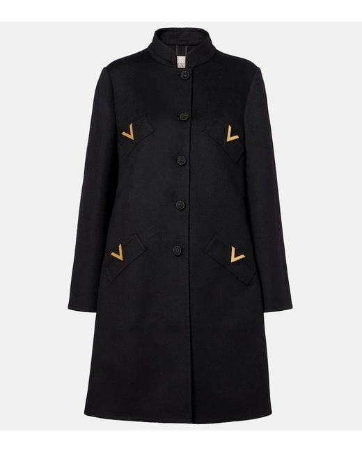 Valentino Black Vgold Wool And Cashmere Coat