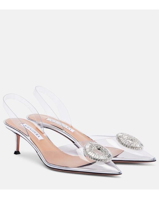 Aquazzura White Crystal Hoop 50 Pvc Slingback Pumps