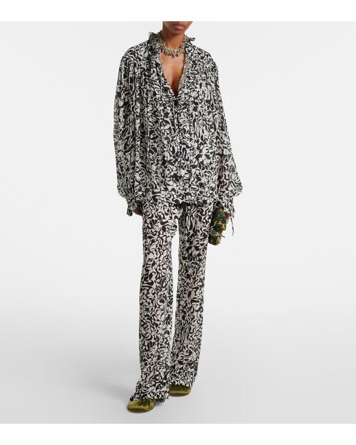 Dries Van Noten Gray Printed Straight Pants